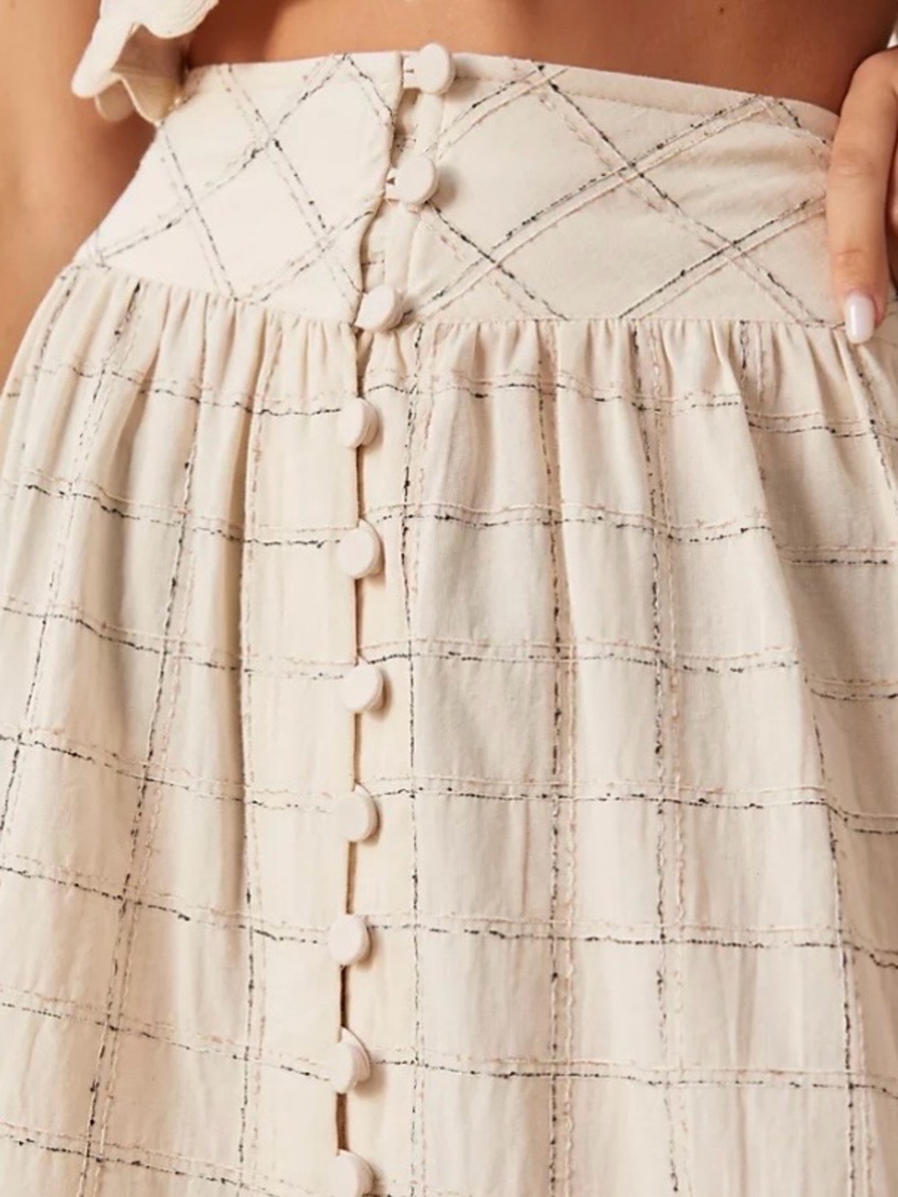 Anthropologie Womens Raissa A-Line Button Front Midi Skirt Sz Medium Beige Boho - Picture 3 of 13